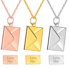 Love You Letter Envelope Pendant Stainless Steel Chain Necklace for Women 16-18"
