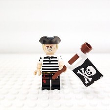 Lego minifigure PIRATA, pirata NUOVO con tricorno, borso e bandiera jolly roger