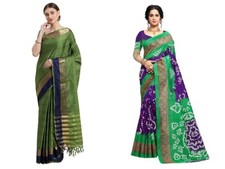 Silk Blend Bandhani Print Kanjivaram Saree Saree With Unstitched Blouse Piece