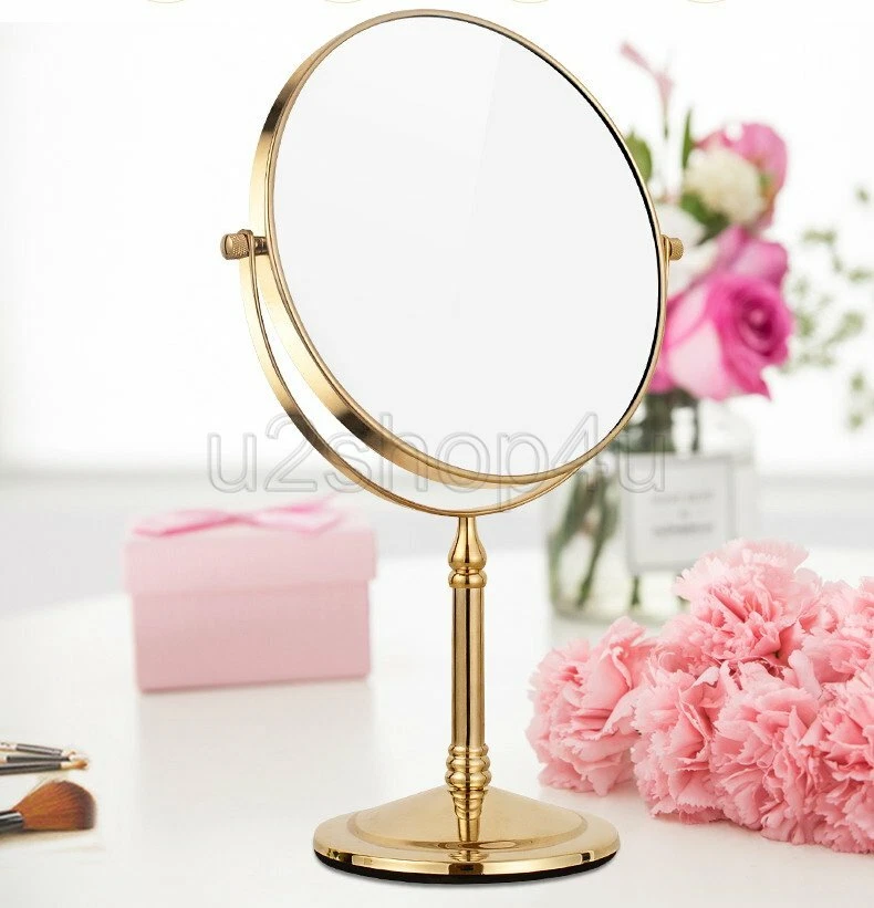 Gold 3X Magnification Bathroom Makeup Mirror Stand Vanity Mirror Dual Sided