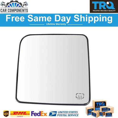 TRQ New Heated Mirror Glass w Backing Plate LH Side For 2011-2018 Jeep Wrangler