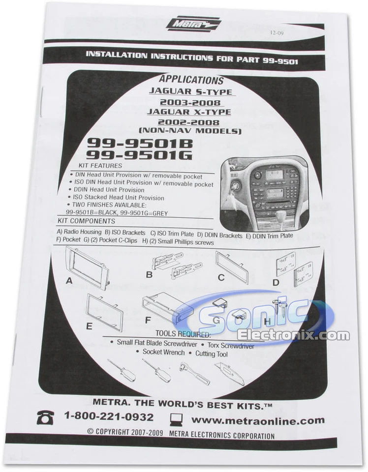 Kit de instalación de tablero DIN simple/doble Metra 99-9501G para Jaguar Select 2002-07 Foto 3 de 4