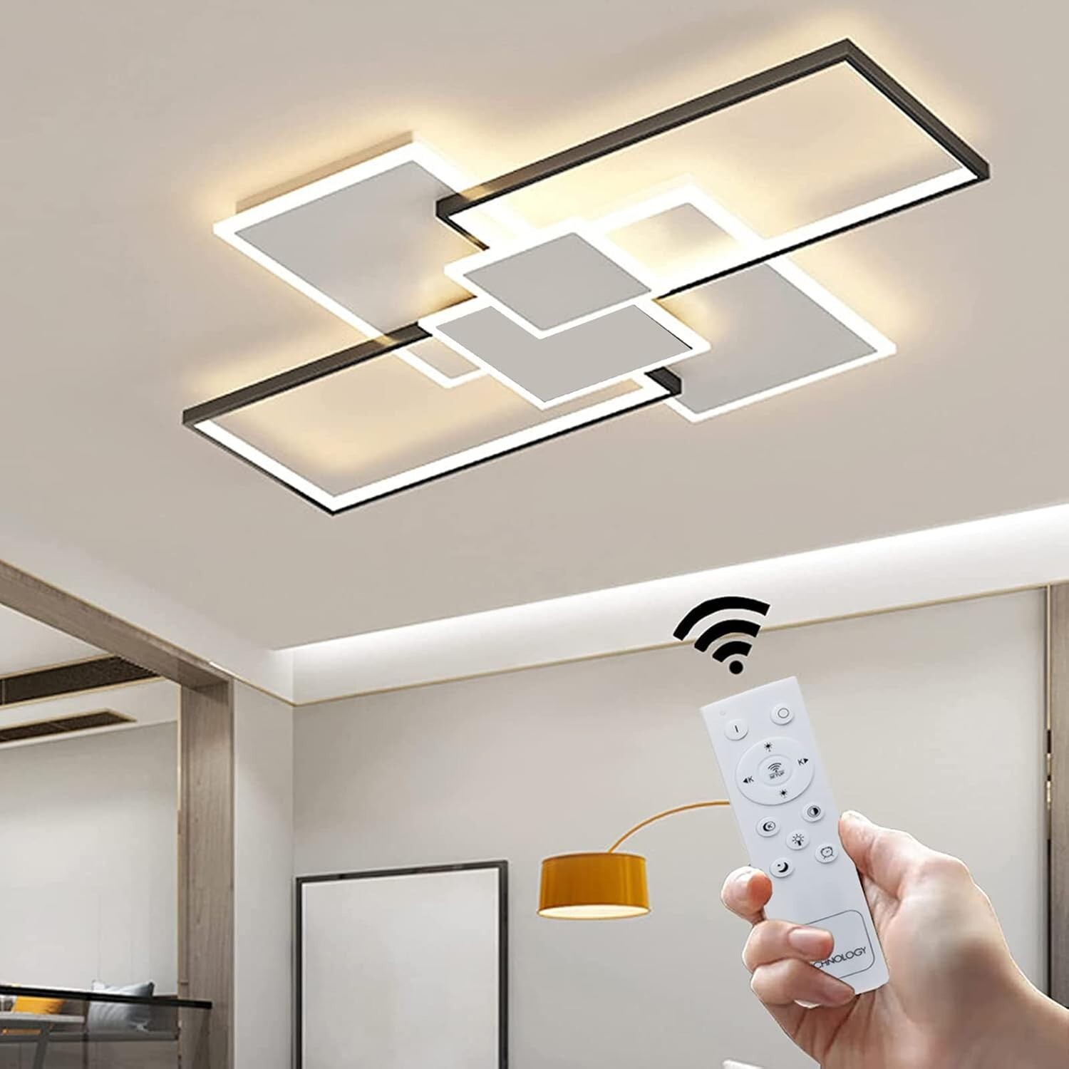 Plafoniera Soffitto LED 83W Geometrica IP20 - Luce CCT con Telecomando
