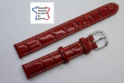 Bracelet montre , 14mm ; MARRON ORANGE ; grain CROCO ; CUIR VERITABLE / 42-1 - Photo 1/2