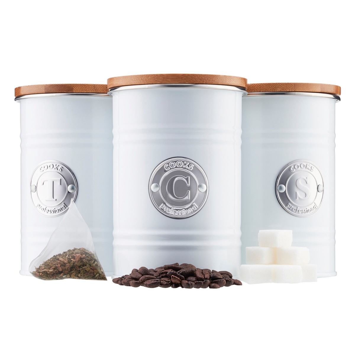 Cooks Professional Tea Coffee Sugar And Biscuit Canisters Cooks