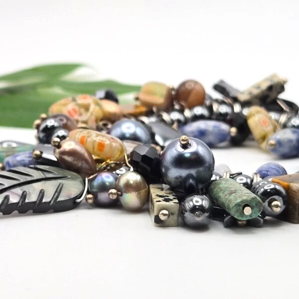 Pulsera elástica hecha a mano turquesa perla concha jaspe sodalita vidrio millefiori Foto 4 de 4