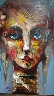 Acrylic On Canvas   By Carlos Cesar cuban art 60x45 CmT:tus Ojos Y La Flor