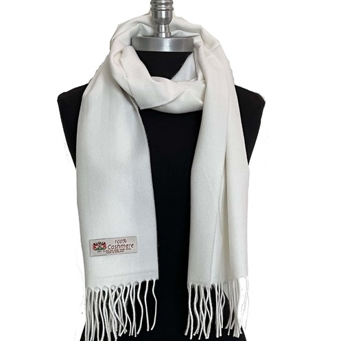 New 100% CASHMERE SCARF Wrap Made in England SOLID White SOFT Warm Wool #L101 - Picture 2 of 2
