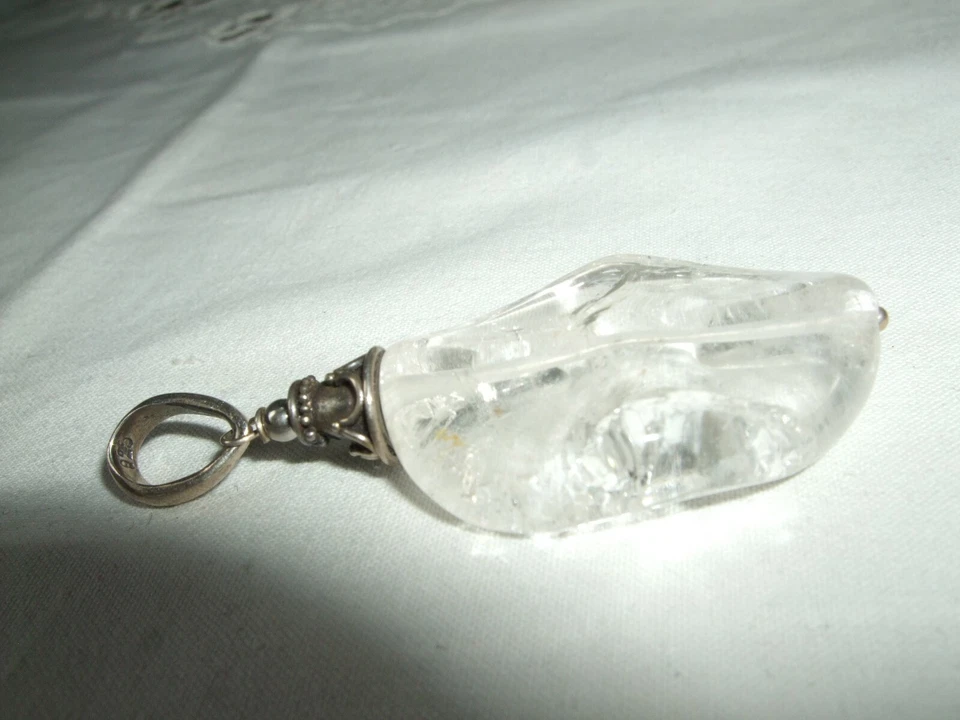 GIOIELLO CIONDOLO ARGENTO 925 STERLING QUARZO IALINO CRISTALLO DI ROCCA CM 5 - Immagine 2 di 4