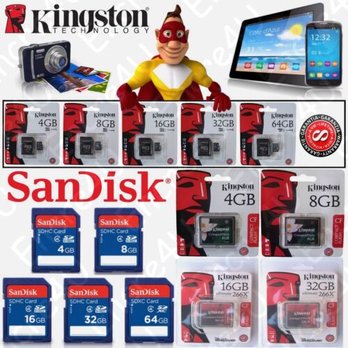 Carte mémoire SD SANDISK ou MicroSD KINGSTON - Capacité 8 16 32 ou 64 Go Gb Giga - Photo 1/11