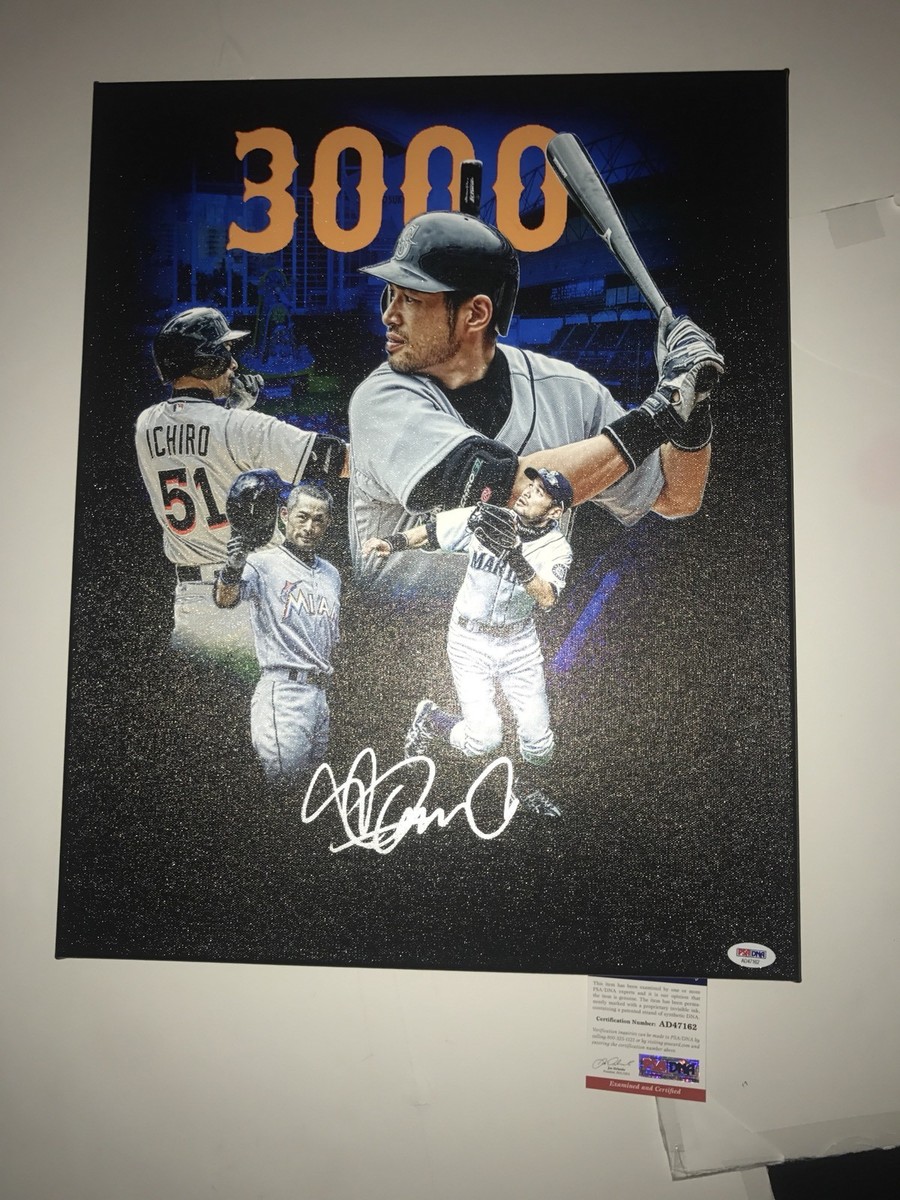 ICHIRO SUZUKI SIGNED 16x20 CANVAS SEATTLE MARINERS MARLINS HOF PSA