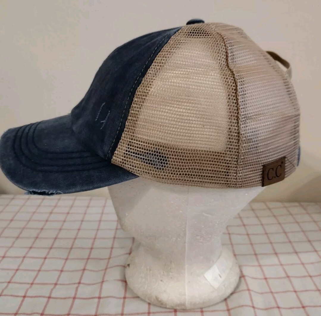 C C Exclusives Trucker Cap Hat Blue Beige Womens Adjustable 
