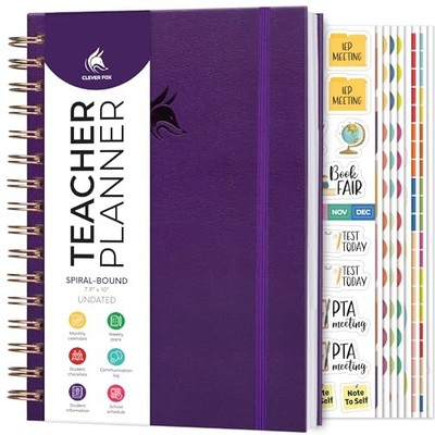 Teacher Planner Spiral   School Year Planner with Calendars & Lesson Purple