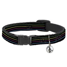 Cat Collar Breakaway with Bell Pinstripes Black/Multi Color NARROW Fits 8.5-12"