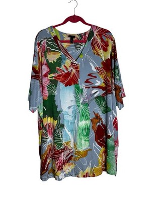 SELECTION by ULLA POPKEN Multicolor Floral Top Liquid Knit Casual Size 28/30