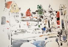Oskar Koller handsig. Farb Lithographie Aquarell Nürnberg "Karlsbrücke" 1973
