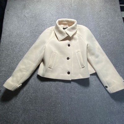 Zara Jacke Damen XS Wolle Kollektion Cropped Einreiher Creme Mantel