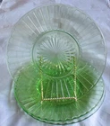 3 Hazel Atlas Green Depression Glass Ribbon Pattern 8" Luncheon Plates
