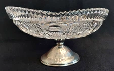 Vintage West Germany Crystal Pedestal Compote with Silver Plated Base
