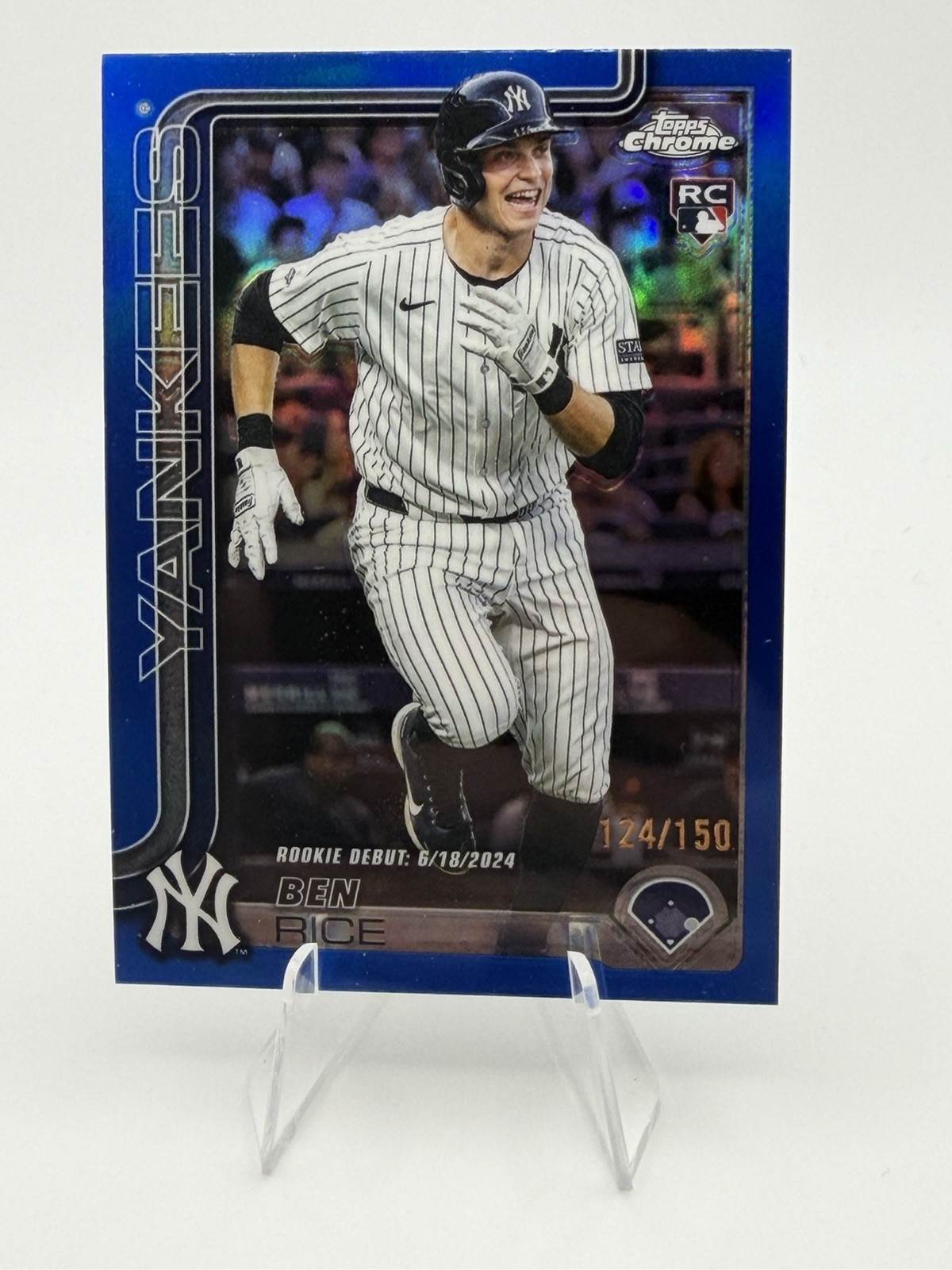2025 Topps Chrome Update Ben Rice USC138 True Blue Refractor /150 Yankees Rookie