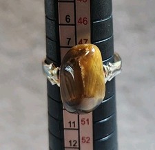 Silver Toned Ring with Tiger Eye Mod Jewelry size 5