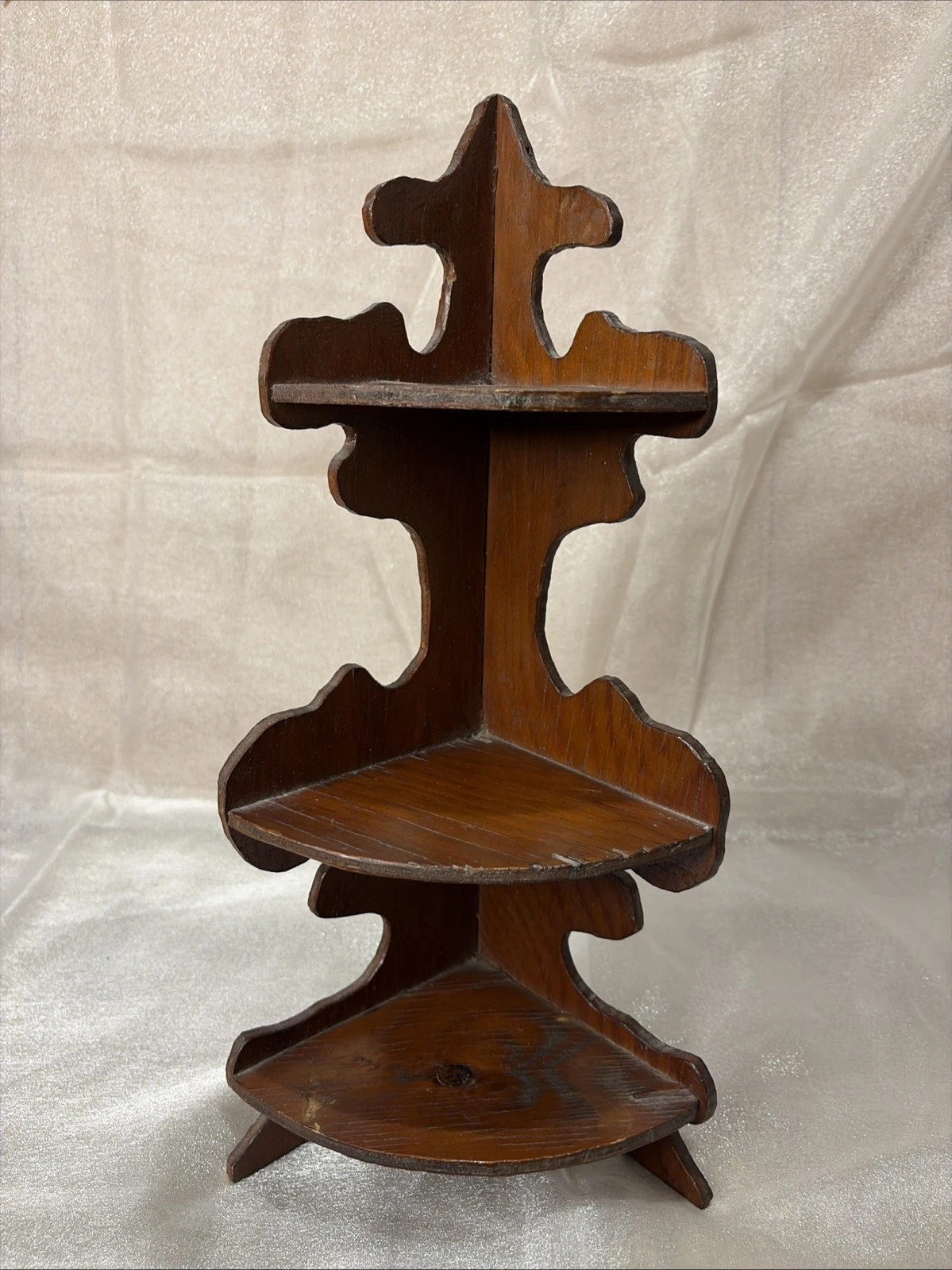 Vintage/Cottage Core/Rustic Wood Corner Decorative 3 tiered Shelf