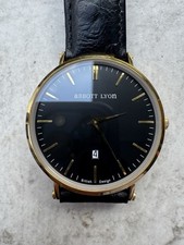 Abbot Lyon Men’s Quartz Watch. Black Dial 40mm. Black Leather Strap. New Battery