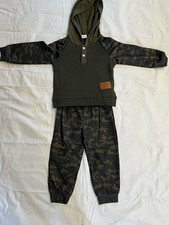 Boys Camouflage Hoodie and Pants Set Olive Black Brown Army Theme 2-3Y