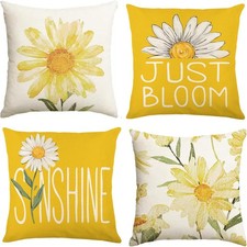 Throw Pillow Covers Yellow Daisy Sunflower 18x18 Set of 4 Outdoor Indoor