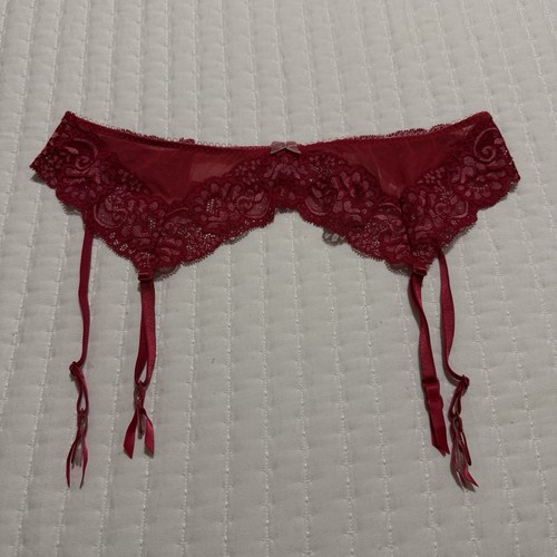 Victoria’s Secret Red Lace & Mesh Garter Belt Lingerie Sz XS Extra Small