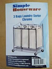 Open Box - Heavy Duty, 3-Bag Laundry Sorter Cart w/ chrome bars locking wheels