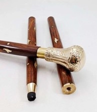 36'' Antique Brass Victorian Handle Wooden Vintage Designer Walking Stick Cane