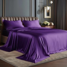 BEDELITE Twin XL Satin Sheets Set - Luxury Soft Plum Purple Silky Bedding