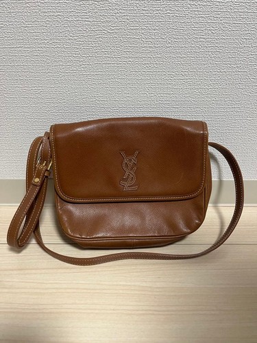 Yves Saint Laurent Shoulder Crossbody Bag Brown Leather Logo Women's