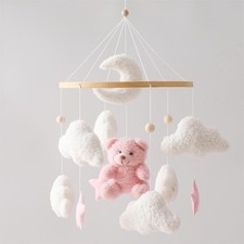 Pink Bear Baby Crib Mobile Teddy Velvet Nursery Decor Hanging Bassinet Gift Toy