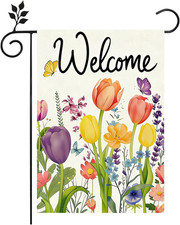 Welcome Spring Tulip Garden Flag 12X18 Inch Double Sided outside Seasonal Spring