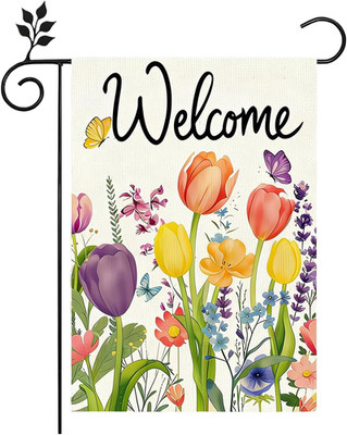 Welcome Spring Tulip Garden Flag 12X18 Inch Double Sided outside Seasonal Spring