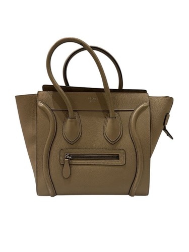CELINE Luggage Micro Shopper Handbag Calfskin Beige Women's Used From Japan