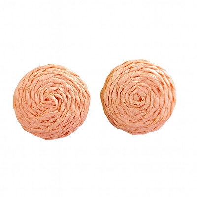 Handmade Pale Pink Spiral Coil Woven Twisted Raffia Stud Earrings Boho Eco Chic