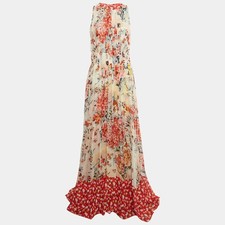 Carolina Herrera Multicolor Floral Print Silk Long Dress M