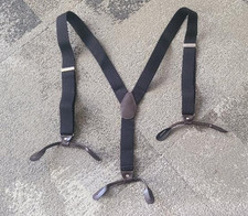 Suspenders Mens Black One Size Adjustable - Elastic 1 3/8" Strap Button Pleather