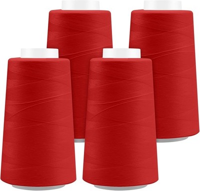4 PCS 3000 Yards 40S/2 Red Polyester Serger Thread Overlock Machine Cone