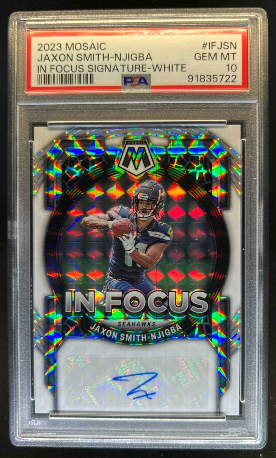 Jaxon Smith-Njigba Panini Mosaic in Focus Signature #IFJSN White