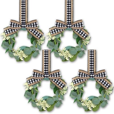 Syhood 4 Pcs 9'' Mini Farmhouse Wreath for Front Door Artificial Faux Kitchen ...