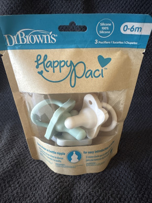 Dr Brown's Happy Paci 0-6m Pack of 3 Silicone Pacifiers Baby White Gray Green