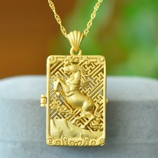 18KGold Plated Inlaid Hetian White Jade Zodiac Horse Sachet box Pendant Necklace