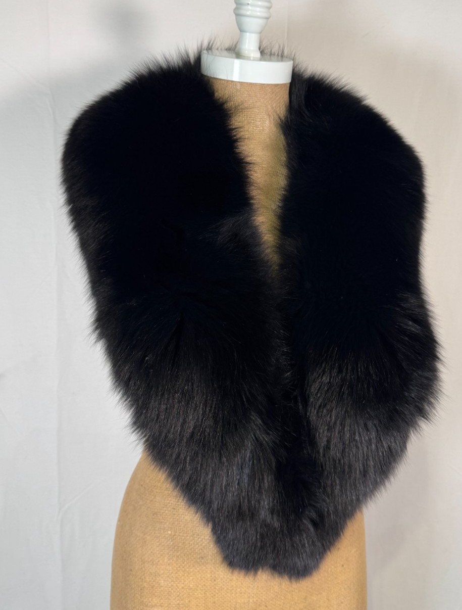 Vintage Genuine Black Genuine Luxury Fox Fur Collar Wrap Made in Canada