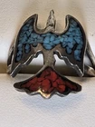 Native American Thunderbird Ring Turquoise Silver Tone, Vintage