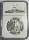 1942-D WALKING LIBERTY SILVER HALF DOLLAR GRADED NGC AU53