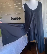 Cabi Black Long Drape Tunic Top Artsy Lagenlook Stretch M 3243 Sleeveless